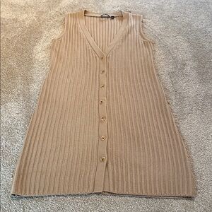 Carlisle Merino Wool Tabard Duster Button Ribbed Cardigan Neutral Camel Sz M